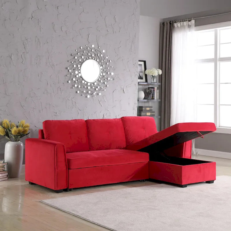 Canapé de rangement en velours de 231 cm de large — Méridienne et canapé-lit modulables