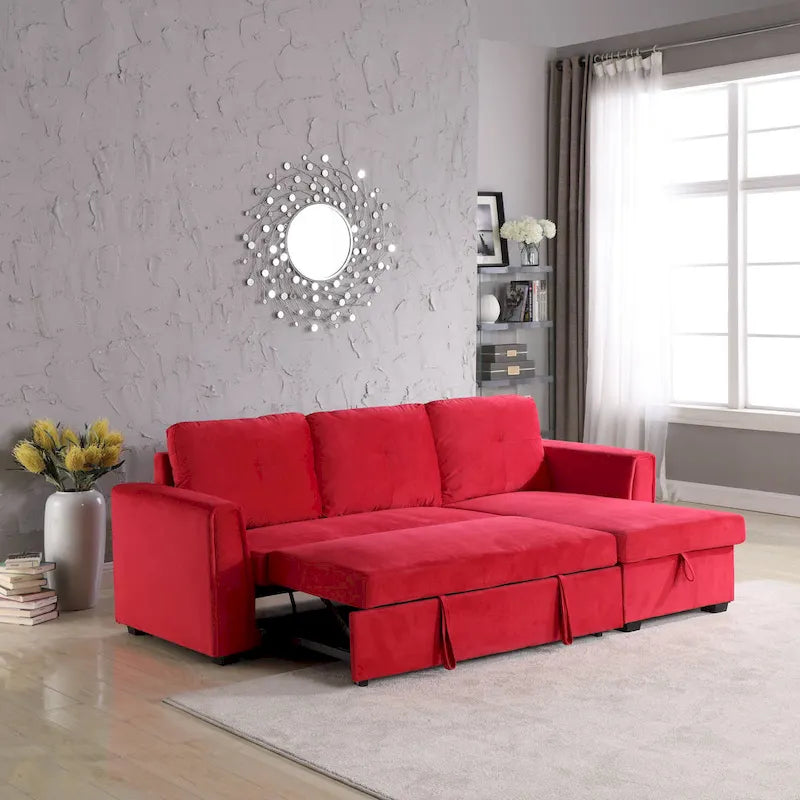 Canapé de rangement en velours de 231 cm de large — Méridienne et canapé-lit modulables