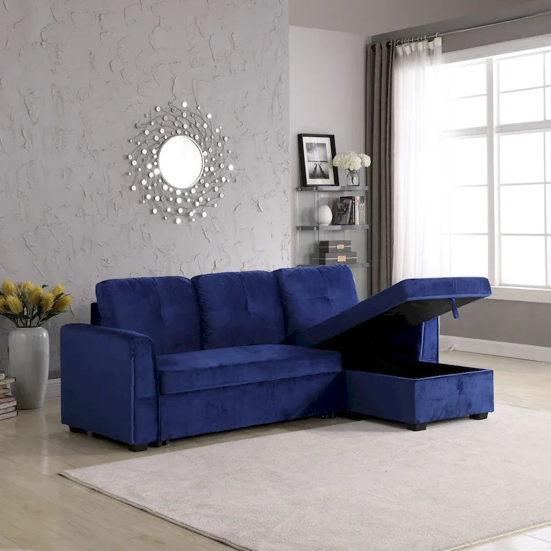 Canapé de rangement en velours de 231 cm de large — Méridienne et canapé-lit modulables
