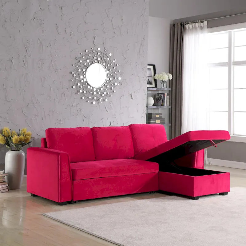 Canapé de rangement en velours de 231 cm de large — Méridienne et canapé-lit modulables