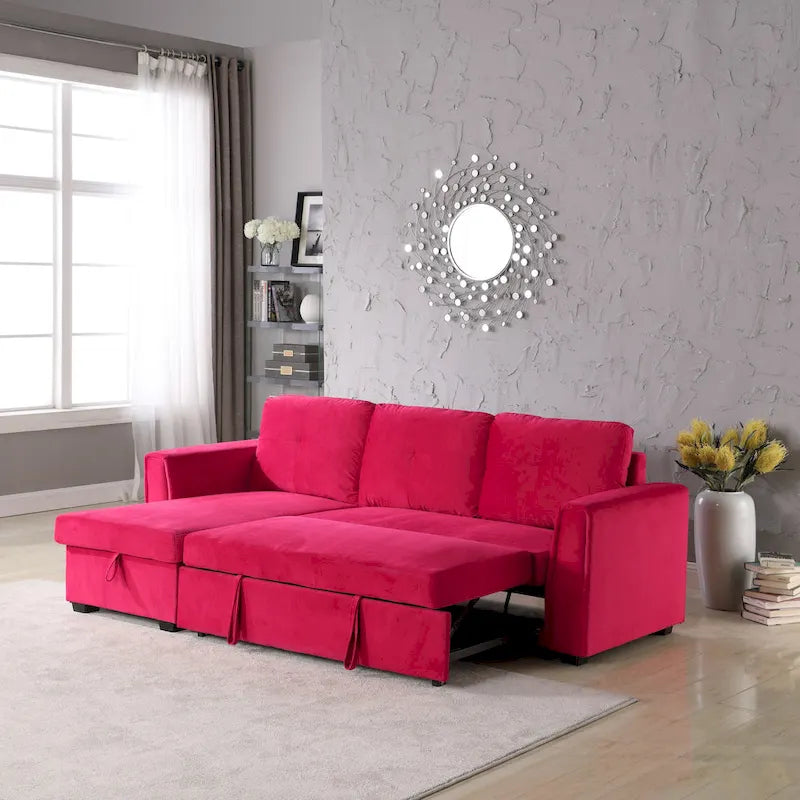 Canapé de rangement en velours de 231 cm de large — Méridienne et canapé-lit modulables