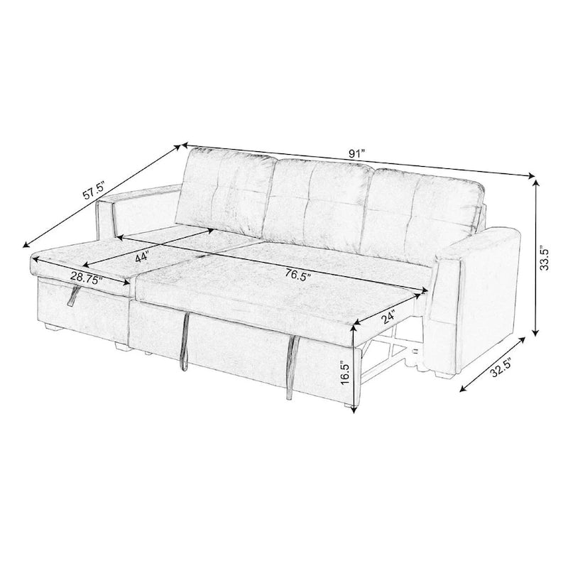 Canapé de rangement en velours de 231 cm de large — Méridienne et canapé-lit modulables