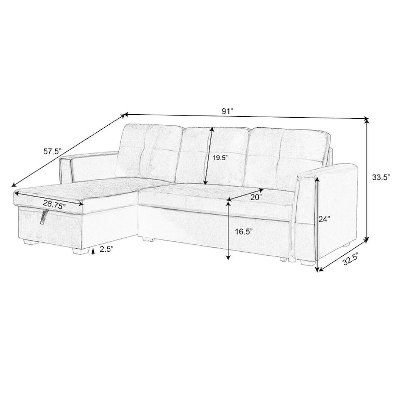 Canapé de rangement en velours de 231 cm de large — Méridienne et canapé-lit modulables