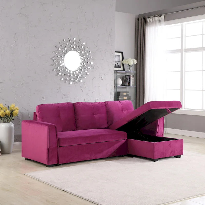 Canapé de rangement en velours de 231 cm de large — Méridienne et canapé-lit modulables