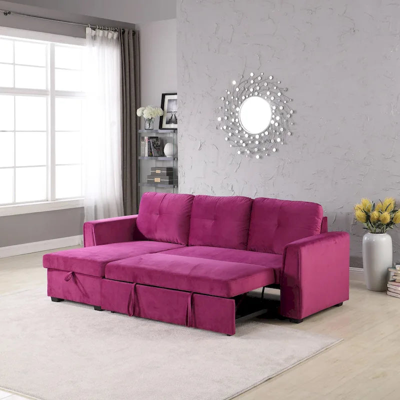 Canapé de rangement en velours de 231 cm de large — Méridienne et canapé-lit modulables