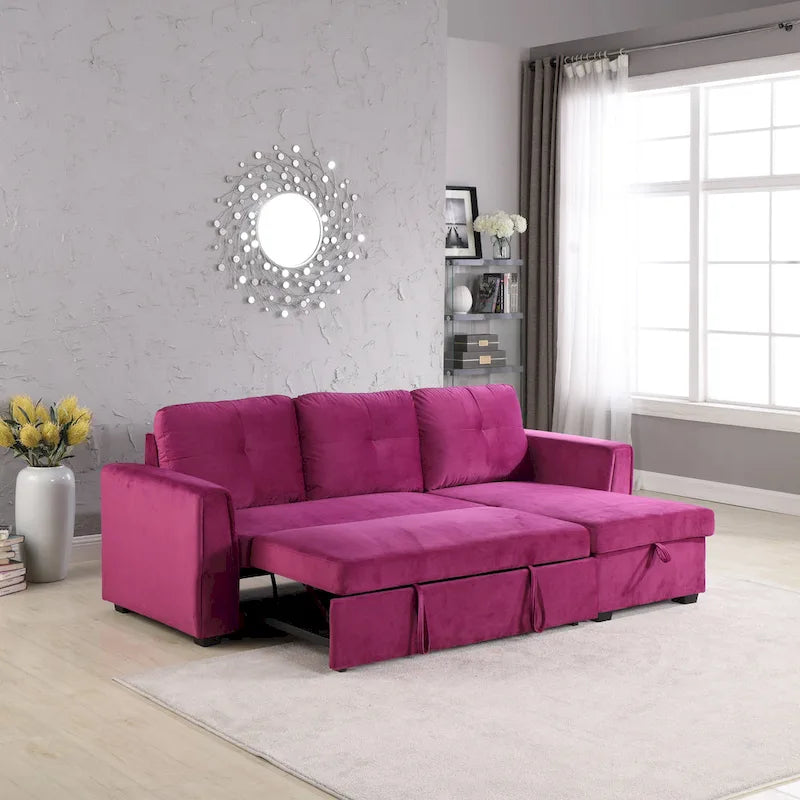 Canapé de rangement en velours de 231 cm de large — Méridienne et canapé-lit modulables