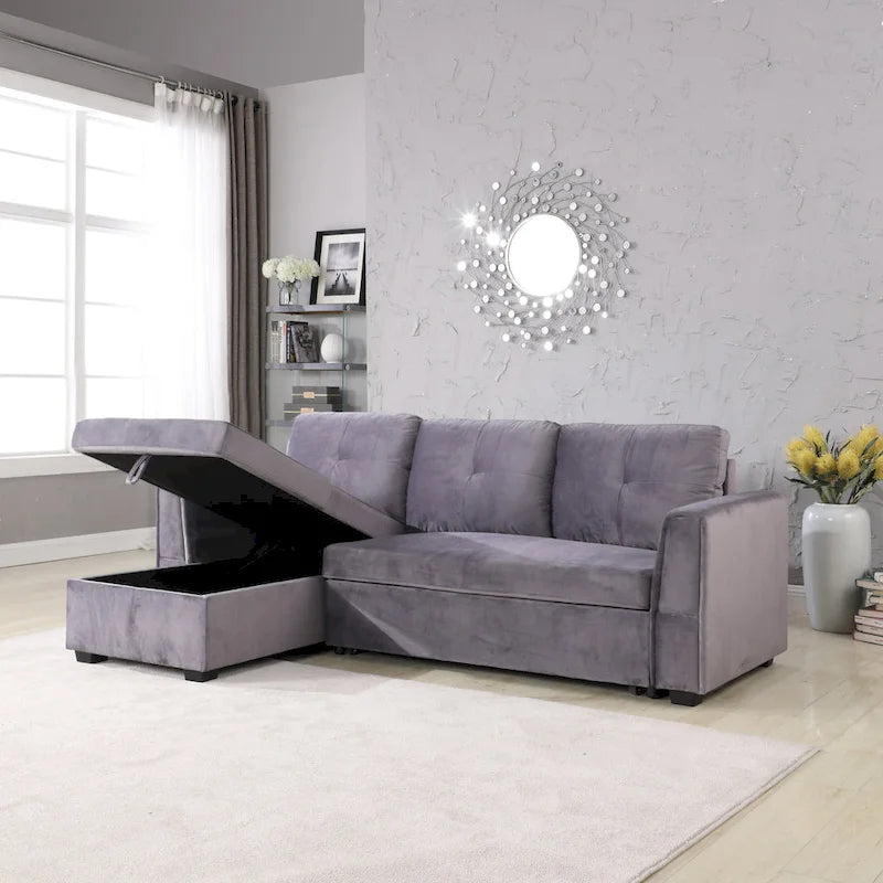 Canapé de rangement en velours de 231 cm de large — Méridienne et canapé-lit modulables