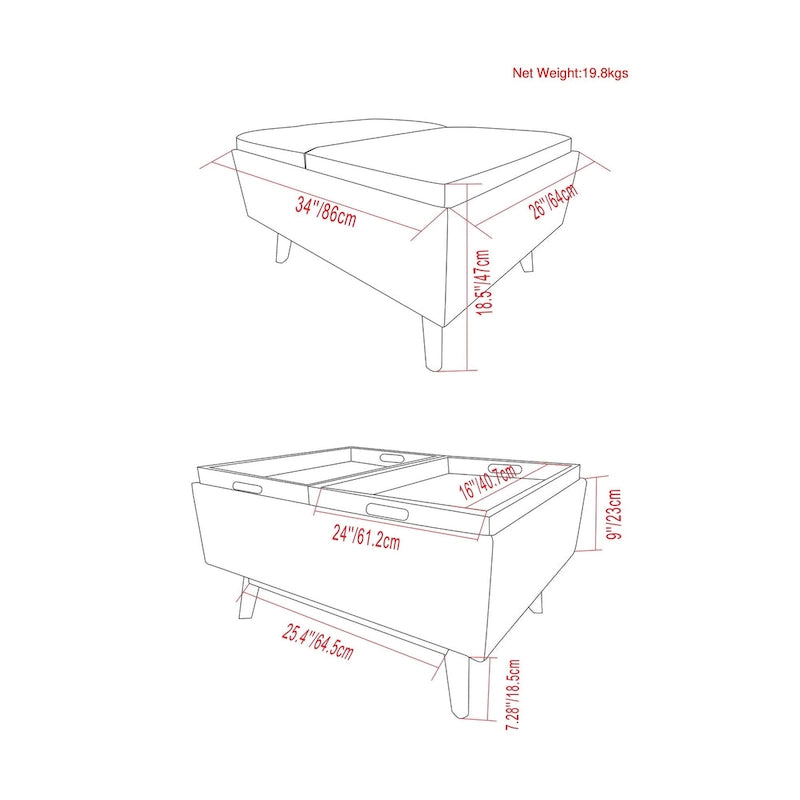 Ottoman rectangulaire de style table, moderne du milieu du siècle, de 34 pouces de largeur