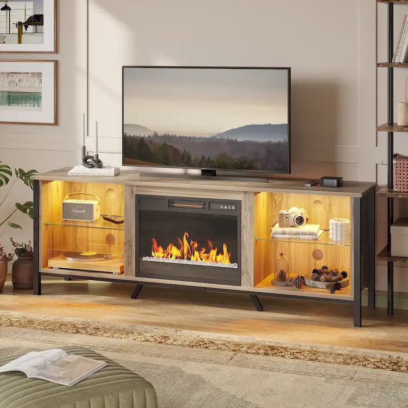 Meubles TV avec cheminée pour téléviseurs de 75 pouces Meuble TV console de divertissement de jeu - 71 pouces
