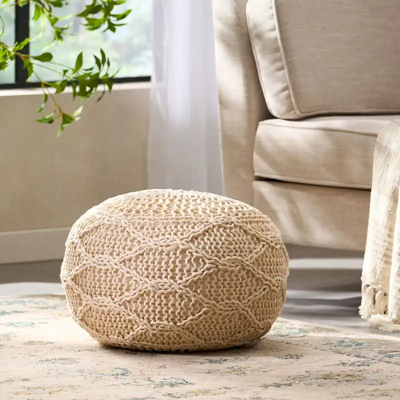 Pouf rond moderne en coton tricoté