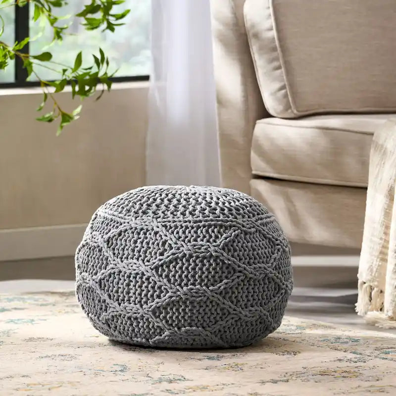 Pouf rond moderne en coton tricoté