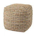Pouf carré en mélange chanvre gris/marron, laine et coton