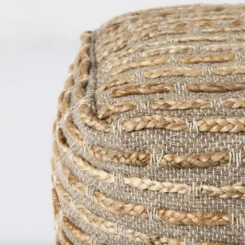 Pouf carré en mélange chanvre gris/marron, laine et coton