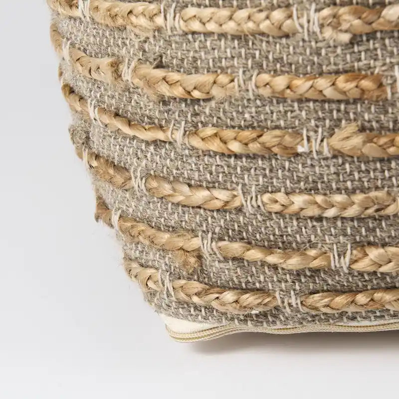 Pouf carré en mélange chanvre gris/marron, laine et coton