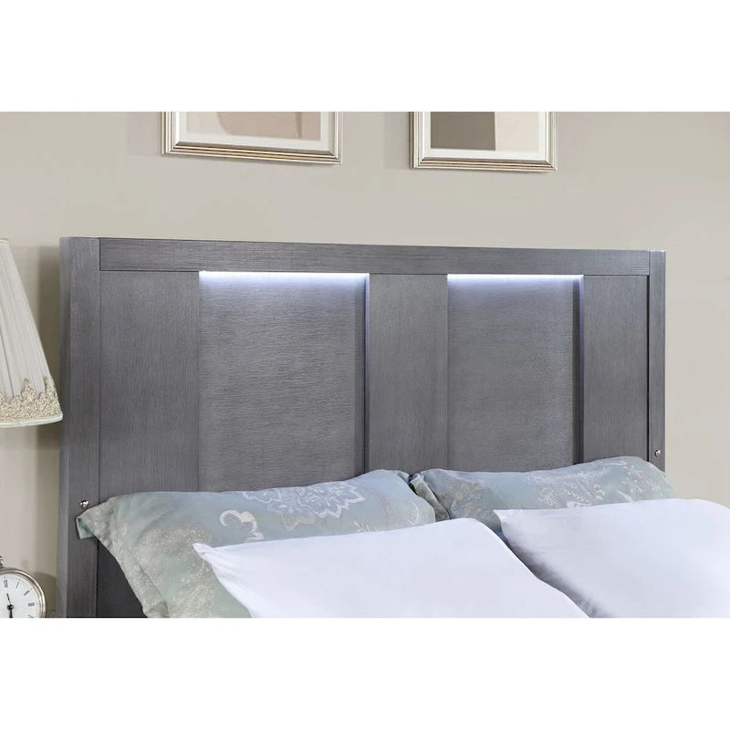 Lit de rangement avec plateforme en bois gris de style moderne (avec lumières LED)