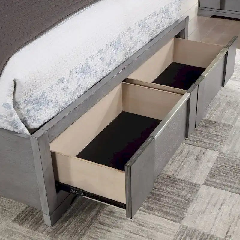 Lit de rangement avec plateforme en bois gris de style moderne (avec lumières LED)