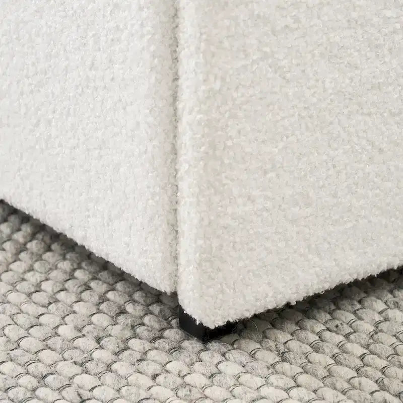 Lit plateforme rembourré (bouclette) avec tiroirs — Blanc ivoire