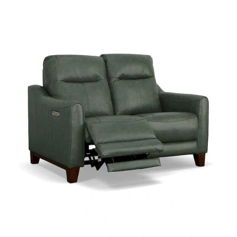 Causeuse inclinable à accoudoirs ronds en cuir véritable