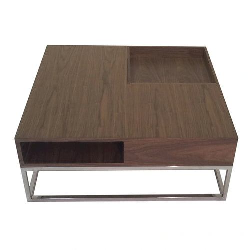 Table basse de 35 pouces, plateau carré en bois amovible, rangement, base en acier