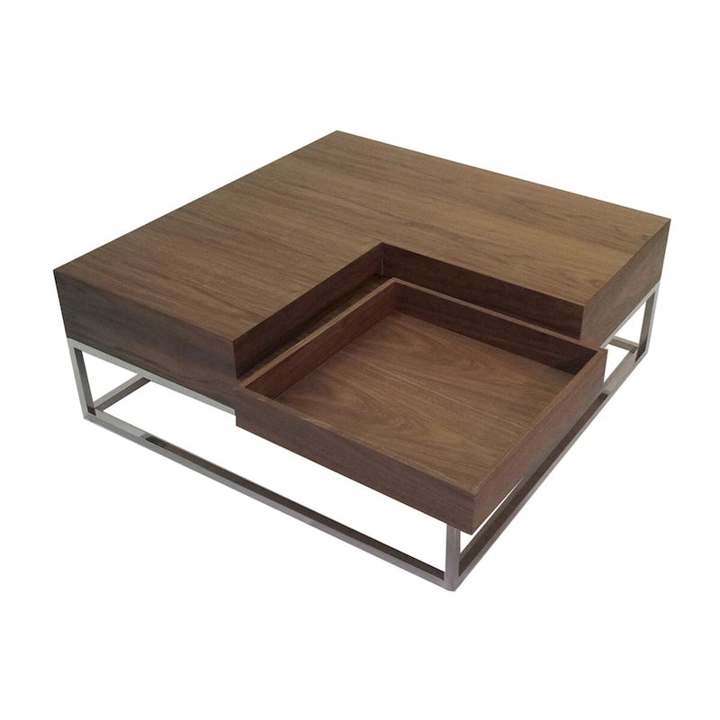 Table basse de 35 pouces, plateau carré en bois amovible, rangement, base en acier