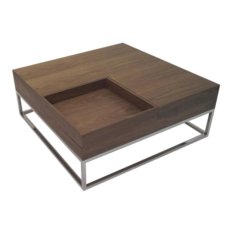Table basse de 35 pouces, plateau carré en bois amovible, rangement, base en acier