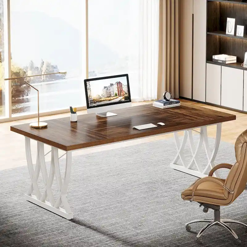 Bureau d'ordinateur maison/bureau en bois et métal