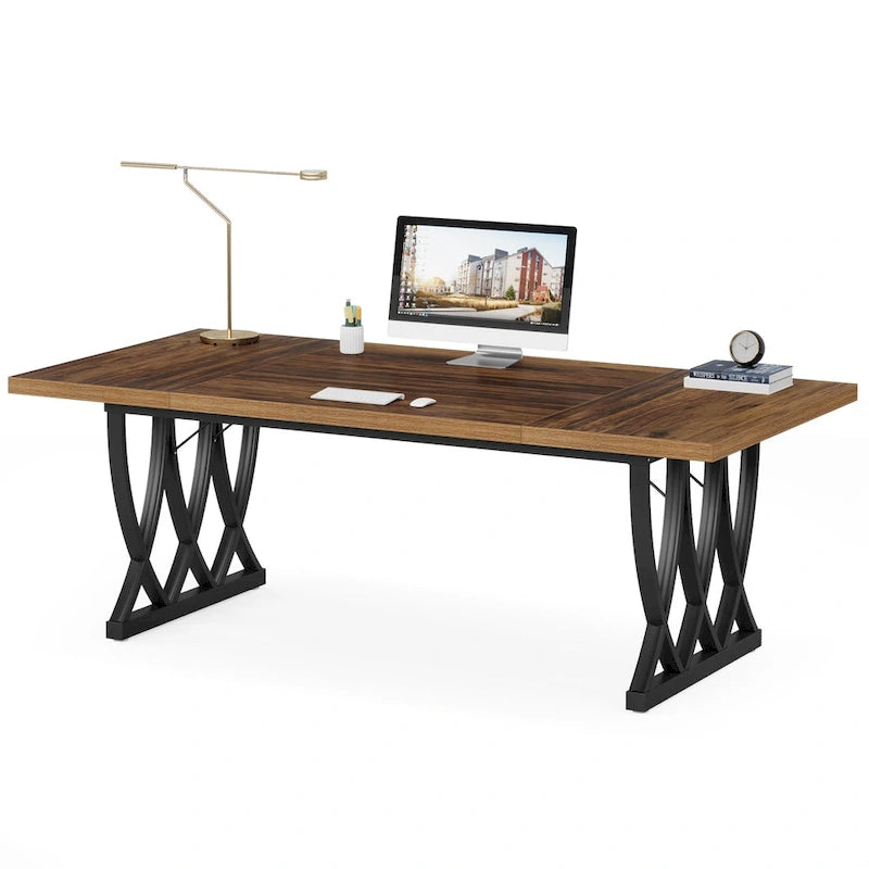 Bureau d'ordinateur maison/bureau en bois et métal