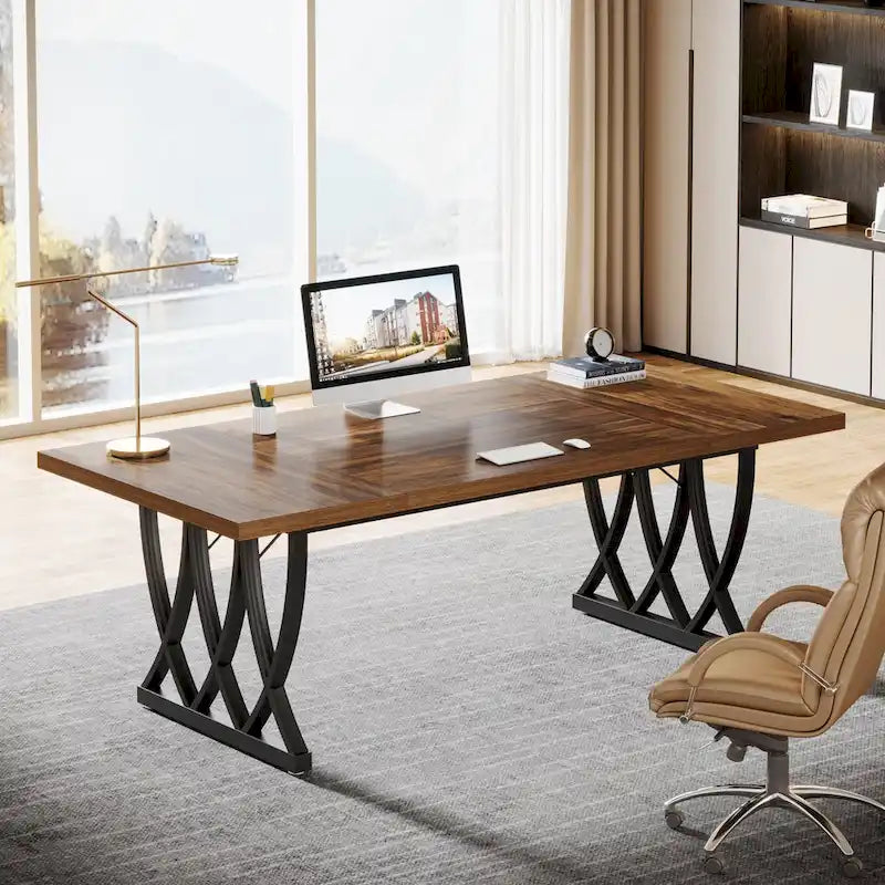 Bureau d'ordinateur maison/bureau en bois et métal