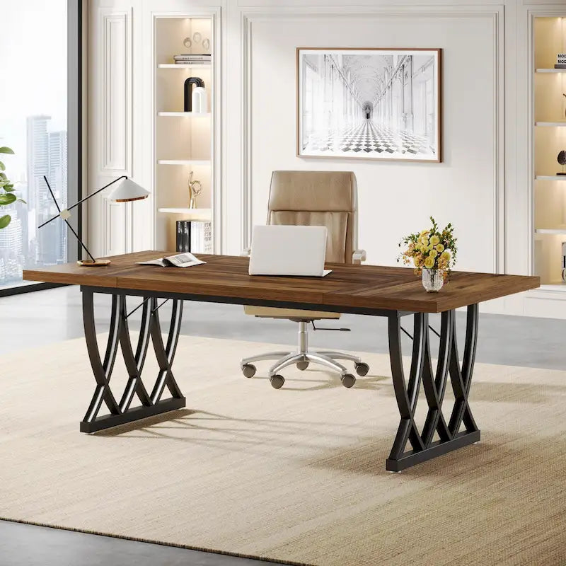 Bureau d'ordinateur maison/bureau en bois et métal
