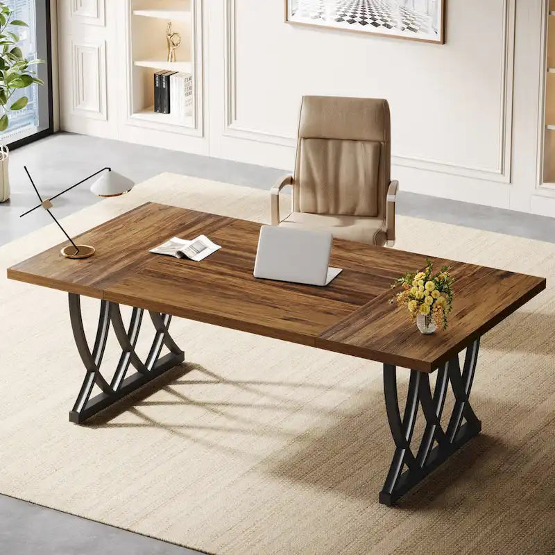 Bureau d'ordinateur maison/bureau en bois et métal