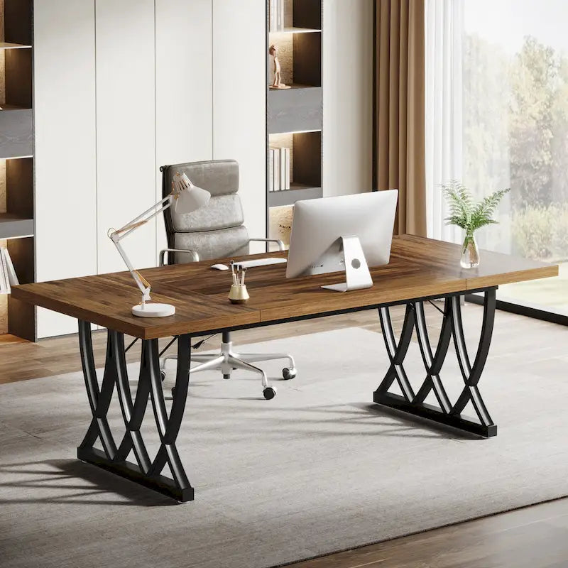 Bureau d'ordinateur maison/bureau en bois et métal