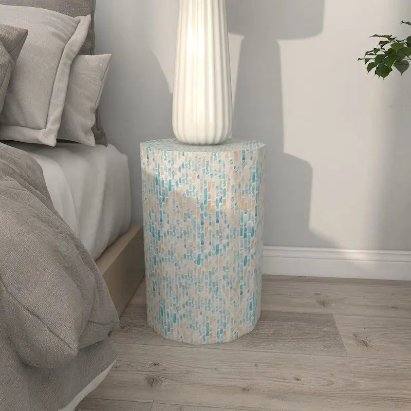 Table d'appoint Tambour avec Incrustation Artisanale de Nacre
