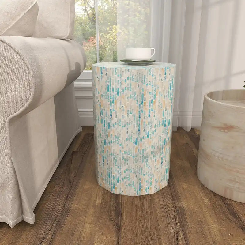 Table d'appoint Tambour avec Incrustation Artisanale de Nacre