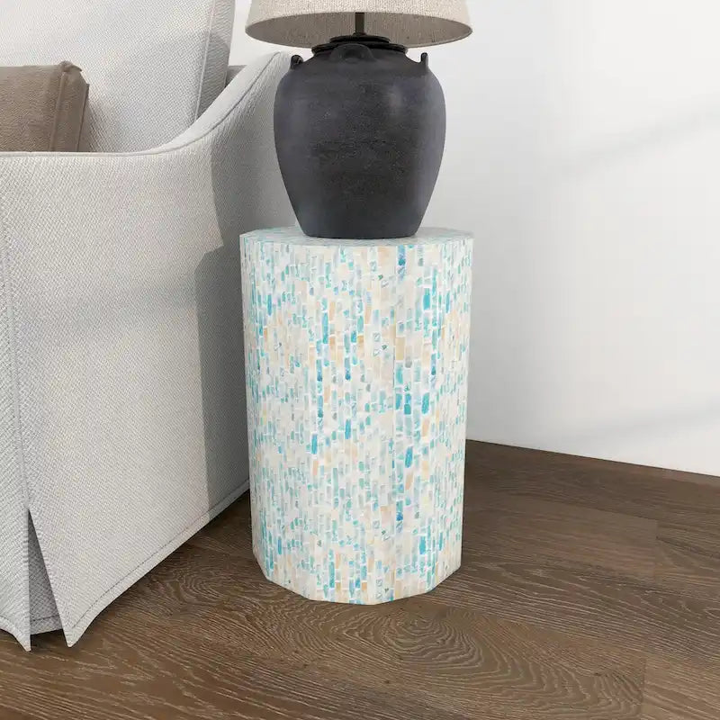 Table d'appoint Tambour avec Incrustation Artisanale de Nacre
