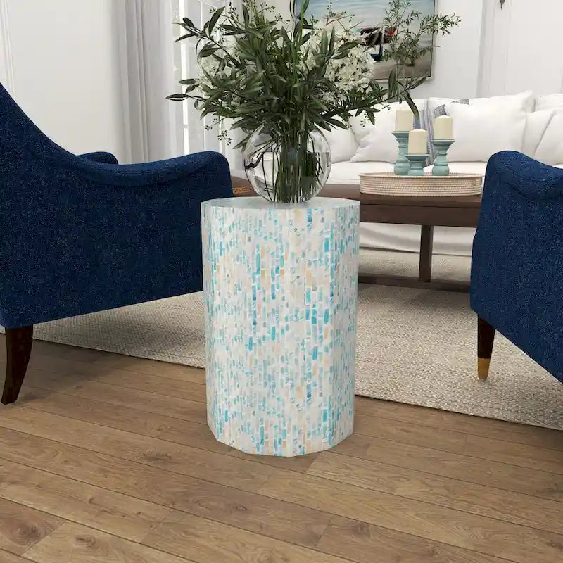 Table d'appoint Tambour avec Incrustation Artisanale de Nacre