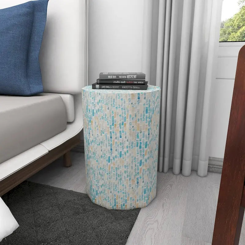 Table d'appoint Tambour avec Incrustation Artisanale de Nacre