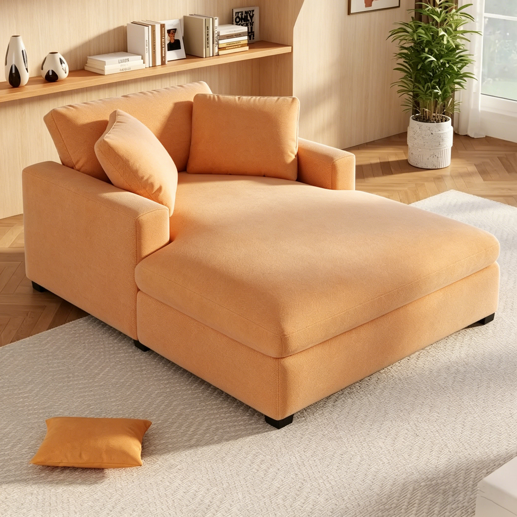 Chaise longue de 53,5 po avec pieds en bois massif et coussins confortables