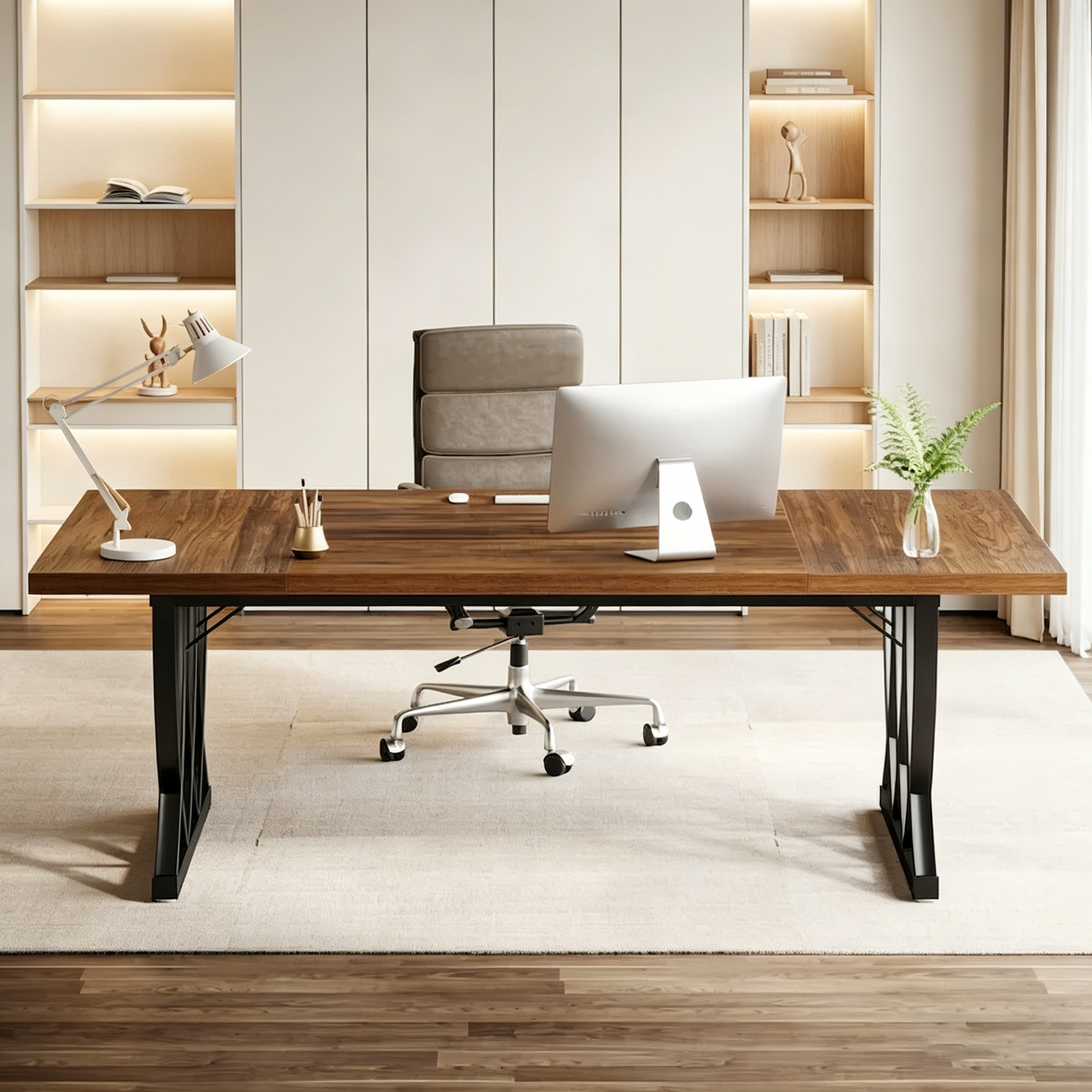 Bureau d'ordinateur maison/bureau en bois et métal